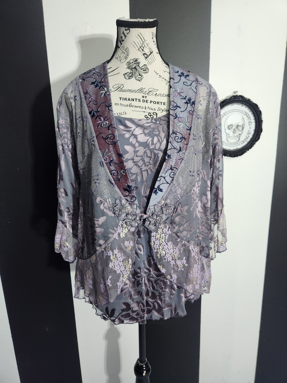 2 Piece Vintage Lavender Floral Sheer Layered Tunic